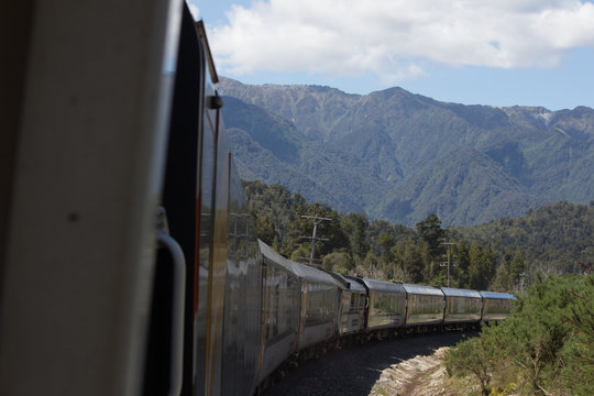 Sweeping Train in the Mountains