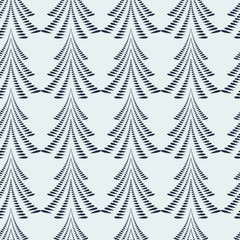 Seamless Christmas pattern. Firs, trees on light gray background. Twist stylized ornament of laurel leaves. Winter, New Year, nature texture. Vector
