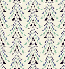 Seamless Christmas pattern. Firs, trees on light gray background. Twist stylized ornament of laurel leaves. Winter, New Year, nature texture. Vector