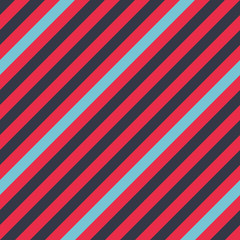 Seamless geometric pattern. Stripy texture for neck tie. Diagonal contrast strips on background. Contrast blue, red colors. Vector