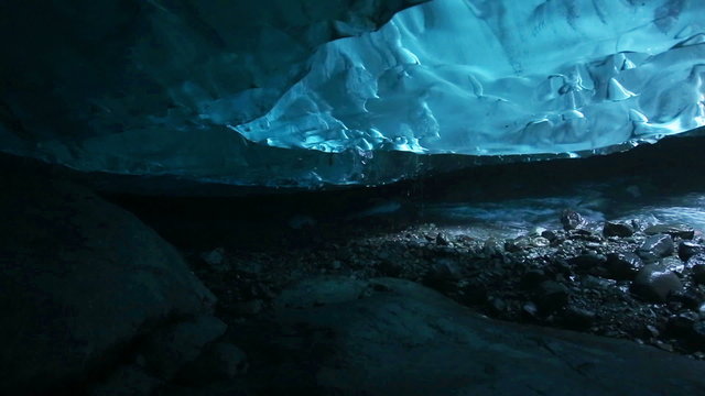 Ice cave glacier scene panning slide