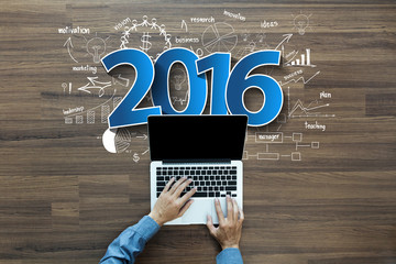 2016 new year business success creative thinking drawing charts