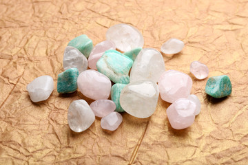 Semiprecious stones on craft paper background