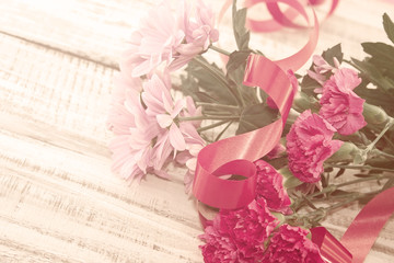 Bouquet of pink Chrysanthemum and Carnation flowers 