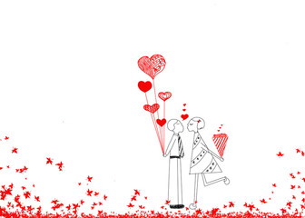 Plakat Couple in love, hand drawn design idea of couple in love(male and girl) for Valentine's day on white background.