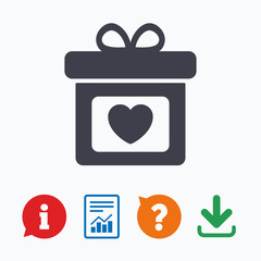 Gift box sign icon. Present symbol.