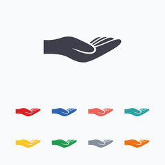 Donation hand sign icon. Charity or endowment.