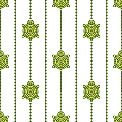 Seamless vector pattern with animals. Symmetrical background with turtles and lines on the white backdrop. Series of Animals and Insects Seamless Patterns. - 101860315