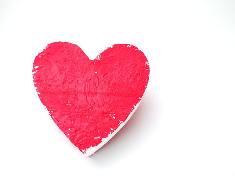 heart made of styrofoam painted with red gouache