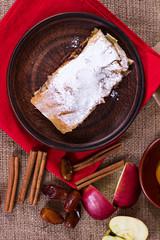 Apple strudel or apple pie  with dates and cinnamon