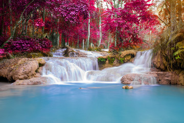 Waterfall in rain forest (Tat Kuang Si Waterfalls at Luang praba