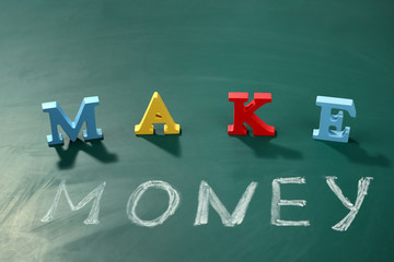 Make money concept on a blackboard background