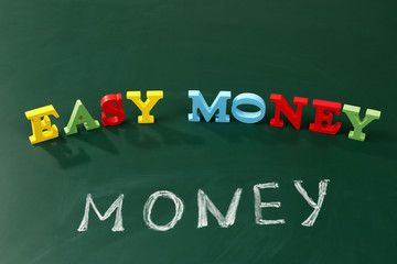 Easy money concept on a blackboard background