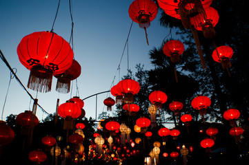 lanterns hanging decoration during full moon in november loy krathong festival