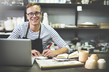 Craftsman Browsing Laptop Connection Technology Concept