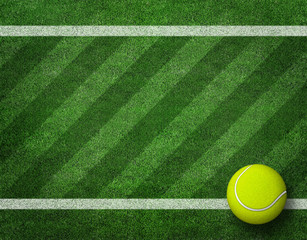 tennis balls on tennis grass court