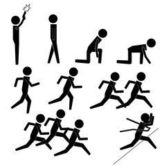 Runner stick figure icons symbol pictogram set
