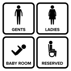 Toilet Sign with Background, Man, Women, Baby Changing, Handicap Sign Symbol Pictogram
