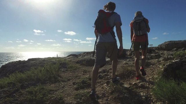 Couple on a trekking day in Caribbean island