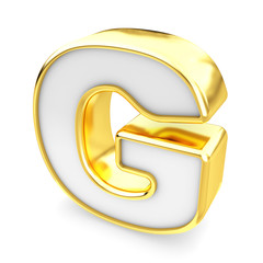 3d gold - white letter G isolated white background.