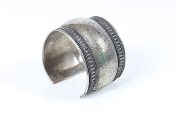 Silver old vintage bracelet isolated on white background