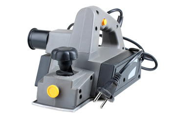 The electroplane (jointer), isolated on a white background . Close up without shadows. Machine for planing wood. Tools for carpenters.