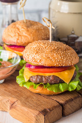 Closeup of home made burgers