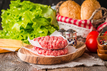 Ingredients for making homemade burger