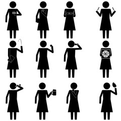 female woman with various food and snack info graphic icon vector sign symbol pictogram