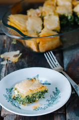 Greek light pie with filo dough, spinach and feta cheese