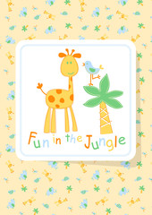 Fun in the Jungle with giraffe and bird embroidery