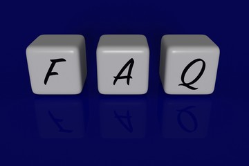 FAQ dices, dark blue background