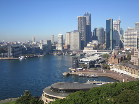Sydney Skyline and Waterfront: The downtown area of Sydney overlooks the Circular Quay area with its ferry terminal, cruise ship terminal and restaurants.