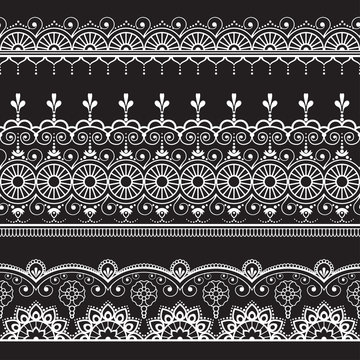 Indian, Mehndi Henna three line lace elements pattern for tattoo on black background