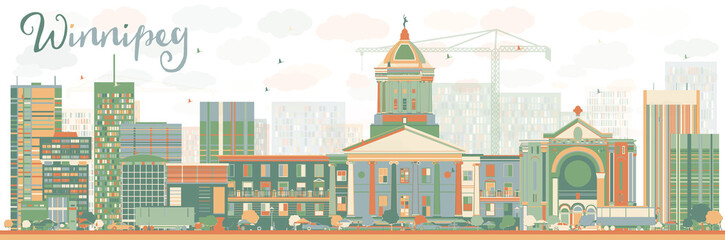 Abstract Winnipeg Skyline with Color Buildings.