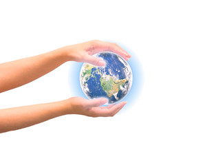 earth in hands on a white background. Elements of this image fur
