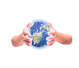 earth in hands on a white background. Elements of this image fur