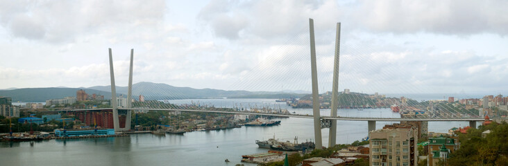 Obraz premium Morning in a seaport, Vladivostok, Russia, Panorama
