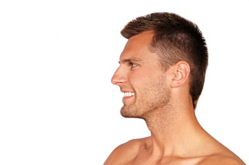 Face profile of young man, left you can write some text