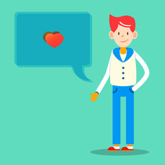 trendy man with heart in message box character design for valent