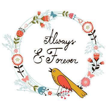 Always and forver card with cute bird