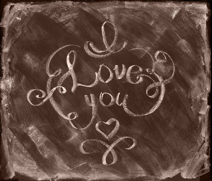 I Love You Lettering Sketch on chalk board Valentine's Day Concept