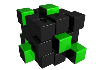 3d rendered illustration of black and green cubes on white