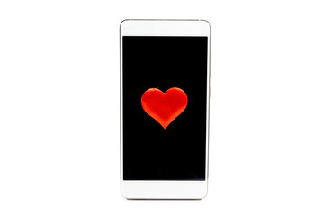 Smart phone with blank screen and heart