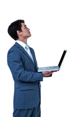 Businessman look away with his computer