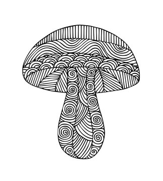 Adult coloring book page design with the image of a mushroom