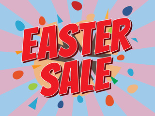 Easter sale, wording in comic speech bubble on burst background