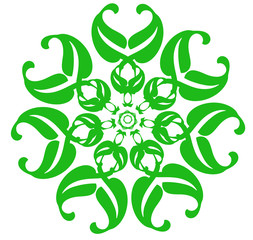 green fantasy flower on a white background. spring pattern. Green original, unusual circular pattern. It can be used as a background, the basis for text or advertising.