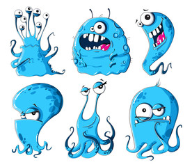 Cartoon microbes bacteria monsters