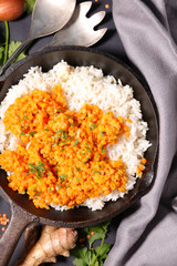 red lentils and rice in pan